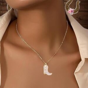 Pink Cowgirl Boot Pendant Necklace NEW